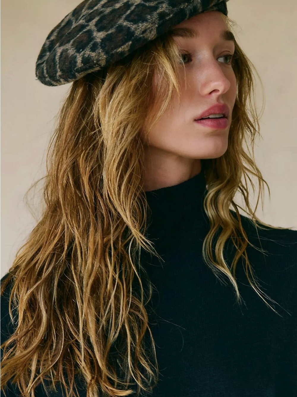 NWT Free People X Understated Leather Penny Leopard Beret - MSRP $48